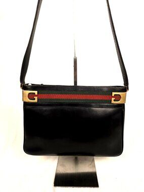 Vintage Gucci Tom Ford Black Leather Web Stripe Shoulder Bag Crossbody